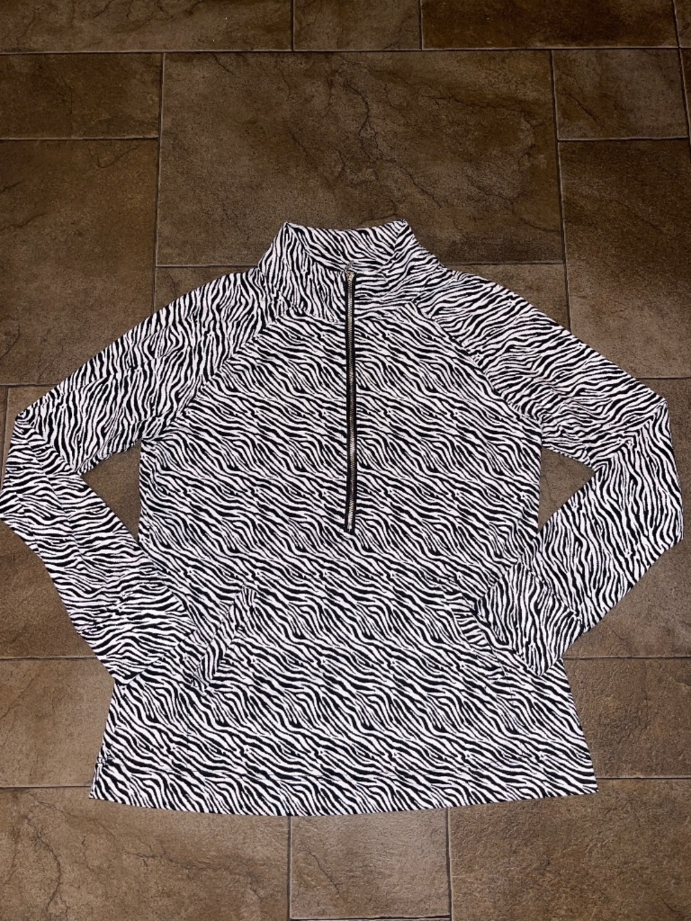 EUC Lulu-B Zebra Print Long Sleeve Quarter Zip Top Size Small